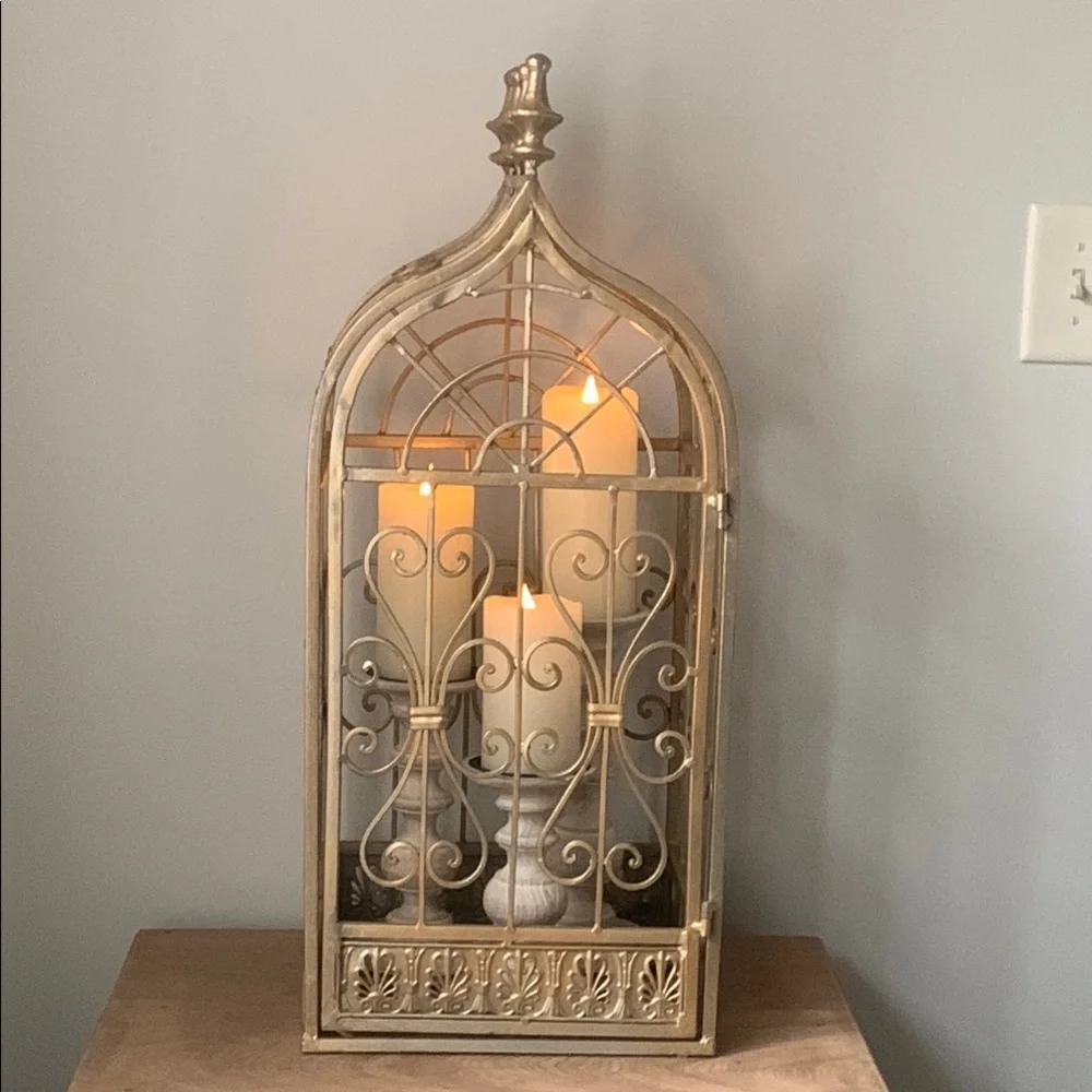 Elegant Gold Candle Holder Lantern bird cage large metal outdoor indoor home 28